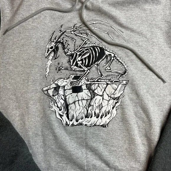 Y2K RDS Red Dragon Mens M Hoodie Skateboard Graphic Dragon Grey CANADA MADE - Picture 7 of 14